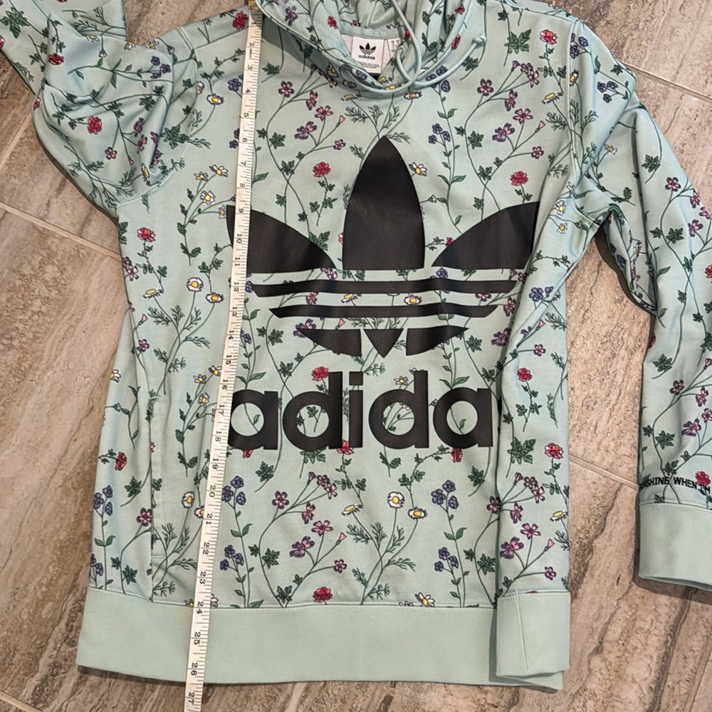 Adidas Floral Print Logo Hooded Sweatshirt Hoodie Green Floral Size Medium - Picture 13 of 16